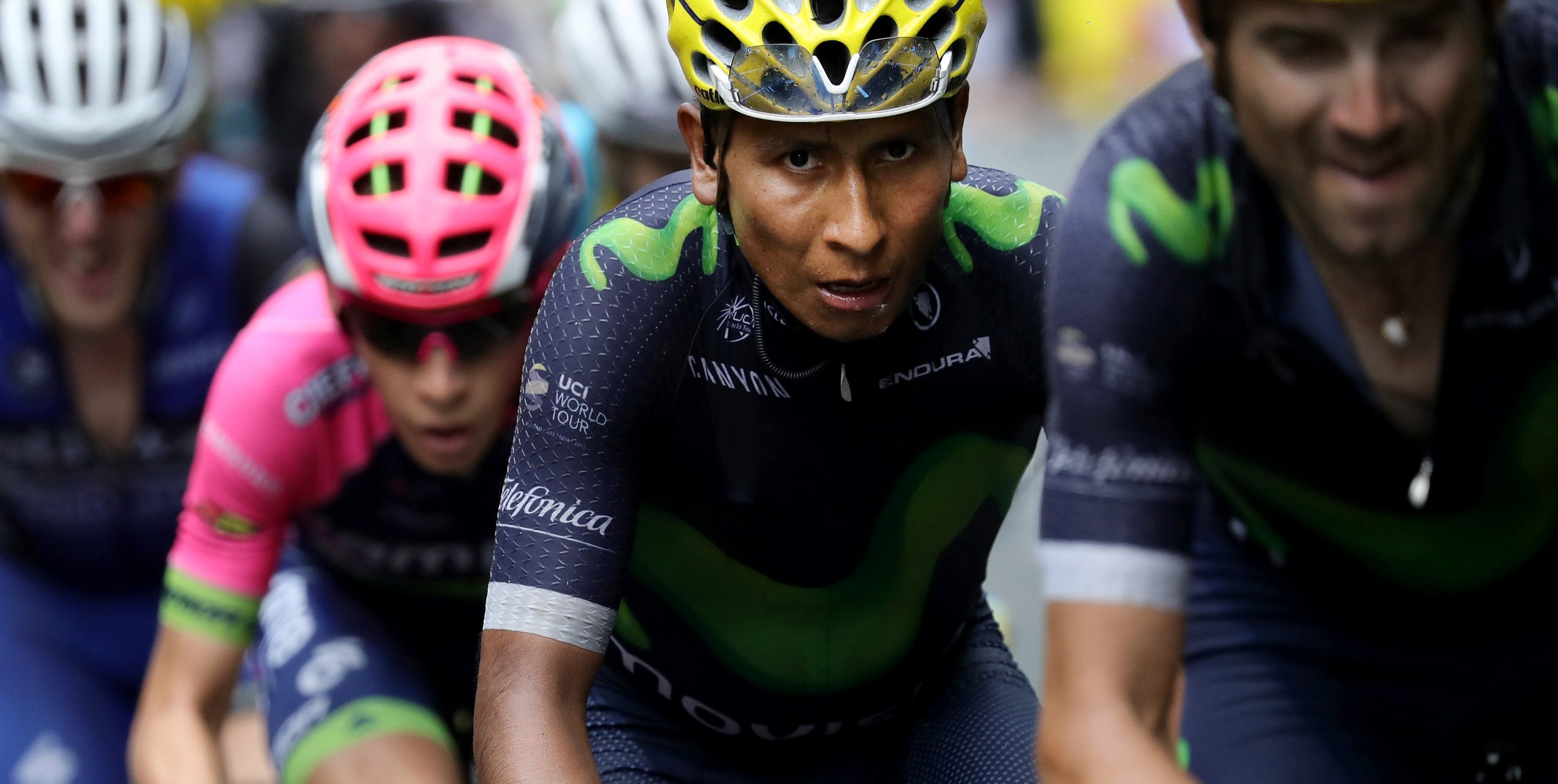 TOU24 ALBERTVILLE (FRANCIA), 22/07/2016.- El ciclista español Alejandro Valverde (dcha) y el colombiano Nairo Quintana (2º dcha), del equipo Movistar, participan en la 19ª etapa de la 103ª edición del Tour de Francia, de 146 km entre las localidades de Albertville y Saint-Gervais Mont Blanc, Francia, hoy, 22 de julio de 2016. EFE/Kenzo Tribouillard, Pool